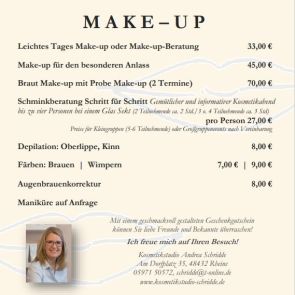 Preisliste Make Up 2023