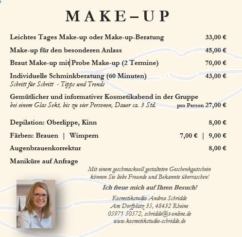 Preisliste Make Up 2025